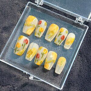 Ersa Press-On Nails - Sunset Tulips - Size Medium